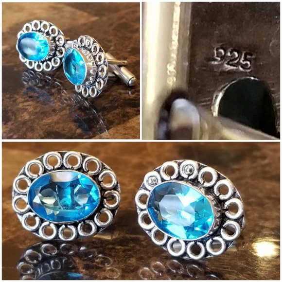 Genuine, Blazing Blue Topaz Cufflinks - Picture 3 of 4